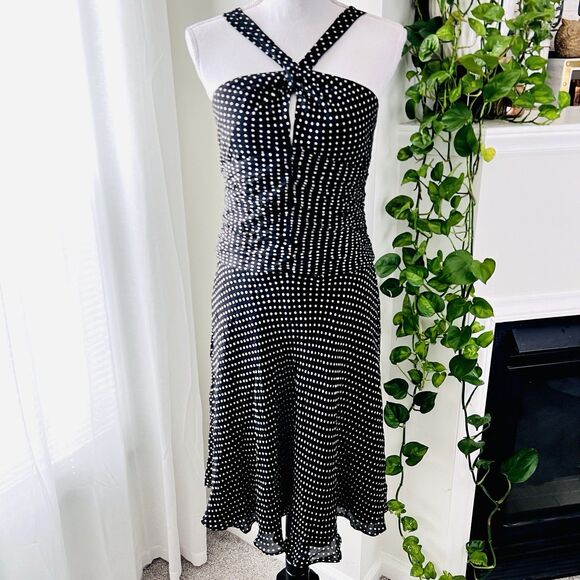 Donna Ricco New York Black & White Polka Dot Vintage Halter Style Dress - Size 8 - Picture 1 of 9